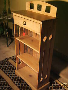 ARTS & CRAFT PETITE SOLID WOODEN BOOKCASE W/ MAJOLICAS