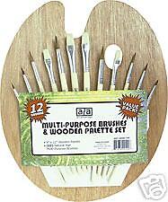 9X12 WOOD PALETTE WITH 12 BRUSHES ~ GREAT GIFT  