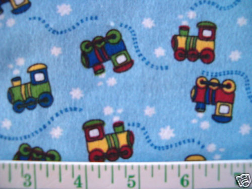 SQUARES RAG QUILT FLANNEL FABRIC TRAINS F/S  