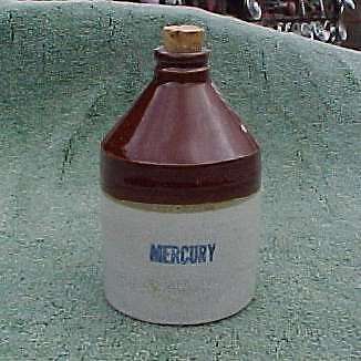 Antique Mercury Crock Jug Bottle U.S.A.  