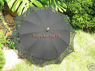 Handmade Battenburg lace cotton Black parasol umbrella  