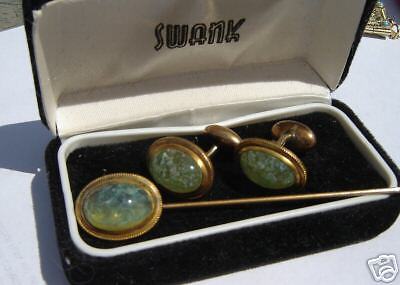 Vintage P S Co Gold & Stone Cufflinks & Lapel Pin Set  