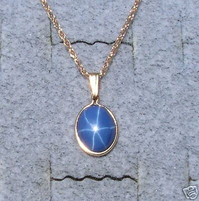 10X8MM BLUE LINDE STAR SAPPHIRE CREATED GF PENDANT CHAN  