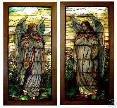 Stained Glass Pair of Tiffany Angel Windows 8'H 5603 | eBay