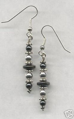 Hematite Bali Silver Earrings Hook type Drop  