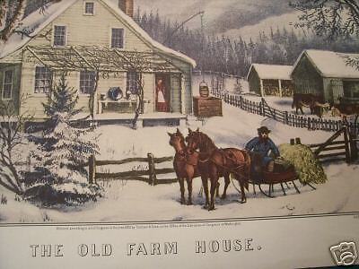 Currier & Ives Print The Old Farm House (Winter) BOGO  