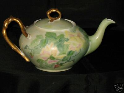 VINTAGE HANDPAINTED POUYAT LIMOGES TEAPOT ROCOCO HANDLE  