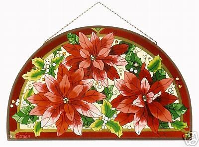 STUNNING POINSETTIA * 21 ARCH STAINED GLASS ART PANEL  