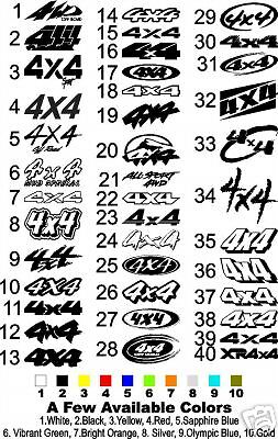 4x4 Vinyl Decals, 4WD Decals, 4 Wheel Drive Decals  