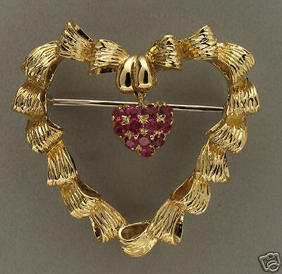 ESTATE TIFFANY + CO 18K 1950s BURMA RUBY HEART PIN  