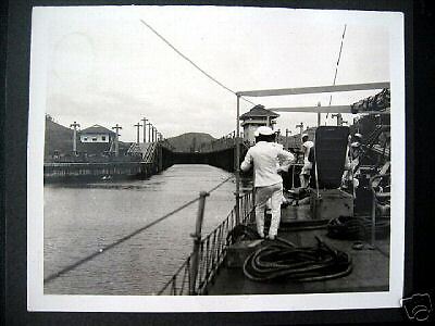 Panama Canal~1920s US NAVY SHIP ENTERING CANAL Photo  