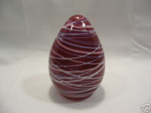 Art Glass Paperweight Egg Red Cranberry Swirl Signed  