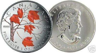 2004 CANADA COLORIZED COLOURED SILVER MAPLE LEAF COIN  