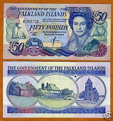 Falkland Islands 50 pounds 1990 QEII P 16, CV=$225, UNC  