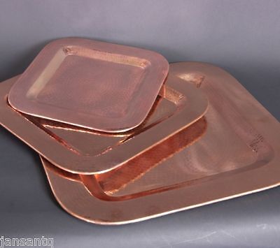 Copper Large Square Platter Hammered Copper Serving Tray 22" New 