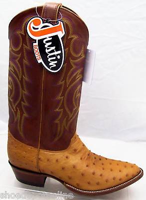 Justin Mens Cognac Full Quill Ostrich Boots 8D New  