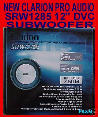 CLARION SRW1285 750W 12 SUBWOOFER NEW FREE CONT USA SH  