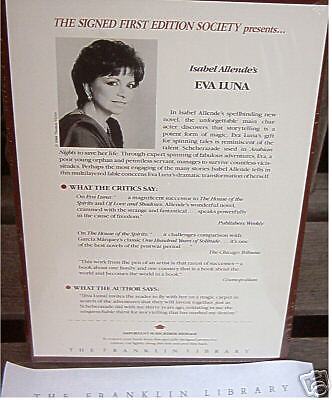 FRANKLIN LIBRARY ISABEL ALLENDE SIGNED FIRST BOOK  