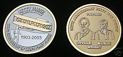 CHALLENGE COIN WRIGHT BROTHERS 100 KITTY HAWK FLYER WOW  