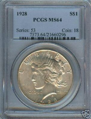 1928 P MS64 PEACE SILVER DOLLAR PCGS MS 64  