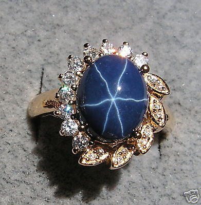 LINDE LINDY CORNFLOWER BLUE STAR SAPPHIRE CREATED RING  