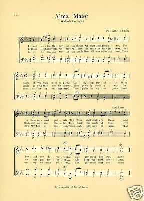 WABASH COLLEGE vintage song sheet c1927 "Alma Mater" original