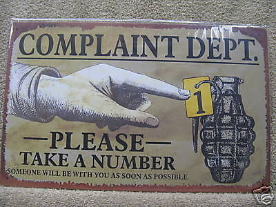 Complaints Department Funny decor Tin Metal Sign  