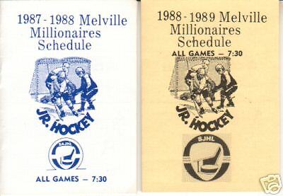 1987 88 Melville Millionaires Hockey Schedule SJHL Whi  