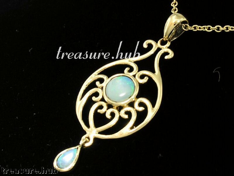 EXQUISITE 9ct Gold SOLID Natural Opal VICTORIAN insp. Pendant  