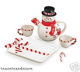 CHILDRENS TEA SET FOR 2 Peppermint Snowman Med Size  