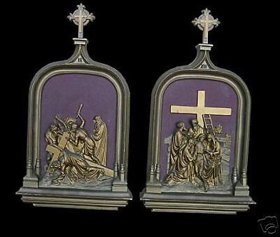 Set of 14   Stations of the Cross   Gesso Relief  