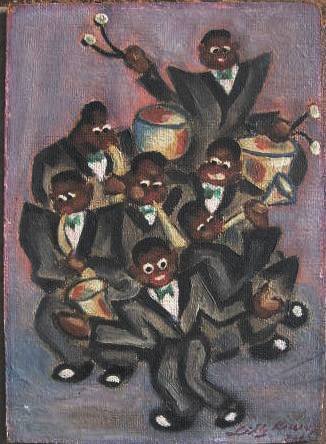 BEAUTIFUL AFRO AMERICAN BAND ACT ORIGINAL OIL PAINTING  