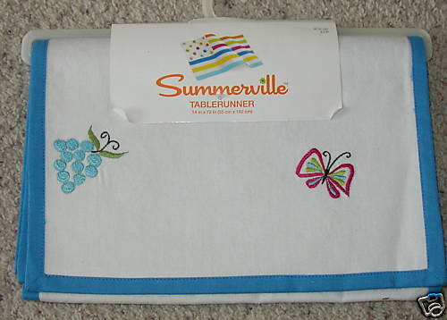 NEW SUMMERVILLE WHITE W/ BLUE TABLE RUNNER 14 X 72 IN.  