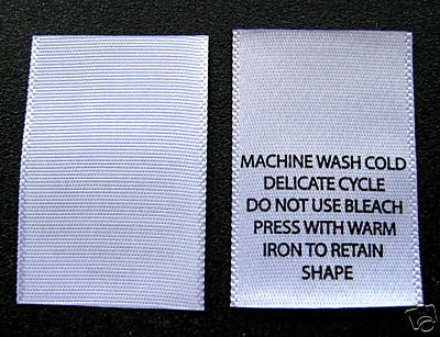 100 PCS STOCK WHITE SATIN PRINTED CLOTHING LABEL TAGS – MACHINE WASH COLD