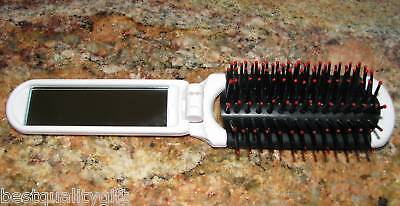 PATTERN WHITE COMPACT FOLDABLE PURSE HAIR BRUSH,MIRROR  