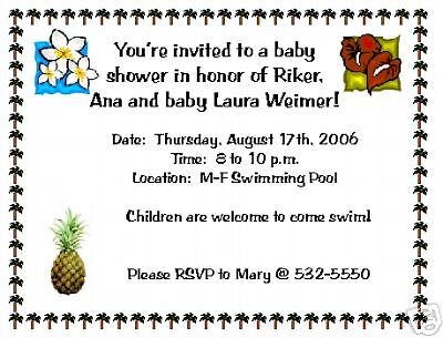 12 Hawaiian Luau Baby Shower / Birthday Invitations  