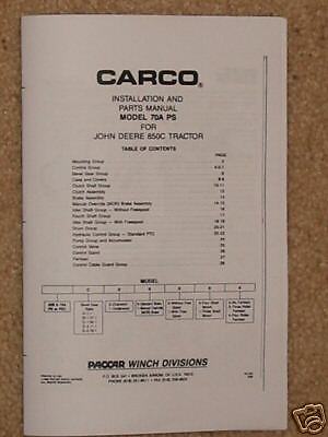 John Deere 850C Tractor Carco Winch 70A PS Parts Manual  