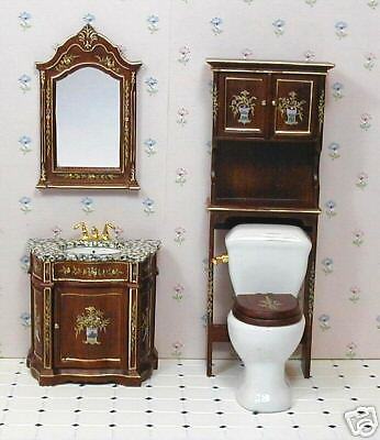 HAND PAINTED 4 PIECE BATHROOM SET DOLLHOUSE MINIATURES  