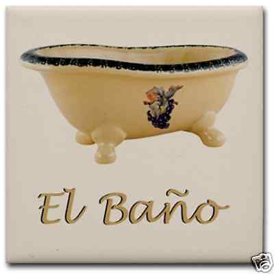 El Bano Bathroom Bathtub Ceramic Art Tile Wall Decor  