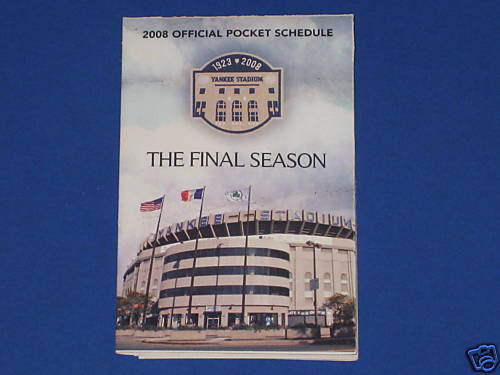 2008 NEW YORK YANKEES POCKET SCHEDULE LAST YEAR  