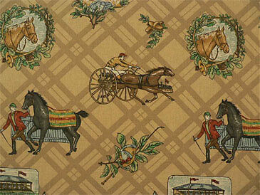 Drapery Upholstery Fabric Fox Hunt Print Tan Background  