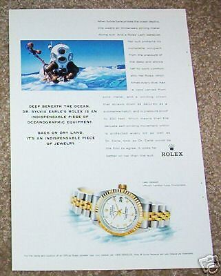 1998 advertising page   Rolex watches Diver Dr Sylvia Earle   PRINT AD