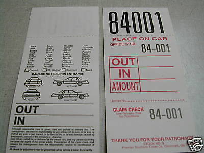 Valet Parking Tickets  Box of 1000  