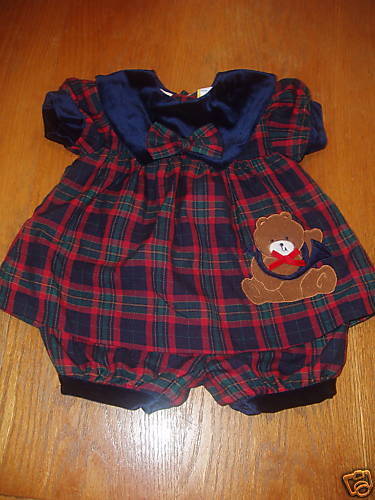 Baby Girl 6 9 mo velvet / plaid jumper dress CUTE  