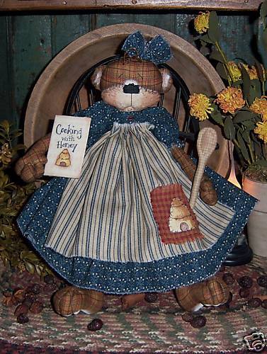 Primitive Raggedy Teddy Bear Doll Ornie Pattern #370  