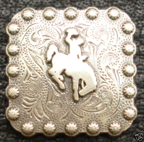 Western Silver Bronco Rider Berry Square Concho 1 3 8