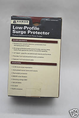 NEW Sanus Low Profile Surge Protector ELM202 B1 6OUTLET  