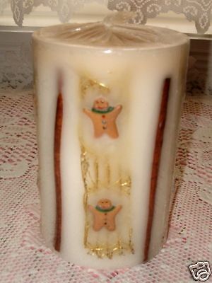 GINGERBREAD MAN BOY COOKIE PILLAR CANDLE~CINNAMON STICK  