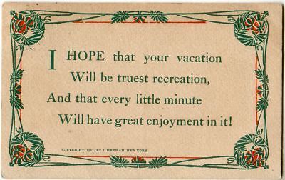 Vacation Wishes ~ 1913 J. Herman Card  