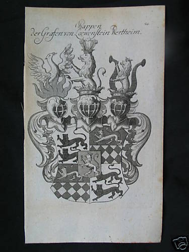 Löwenstein Wertheim Heraldik Heraldry WAPPEN 1771  